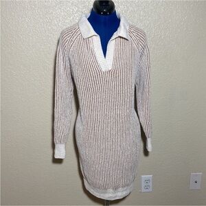 Olive & Oak Cream and Brown V-Neck Sweater Dress